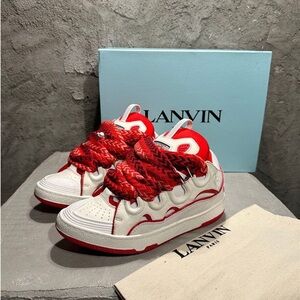 Lanvin Red and White Low-Top Sneakers